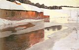 Fritz Thaulow A Factory Building near an Icy River in Winter painting
